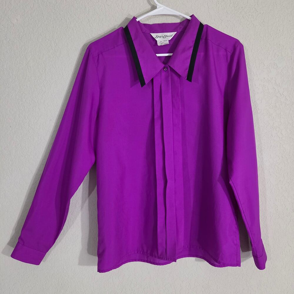 Ship'n Shore Vintage 90s Blouse Womens 10 Purple Black Office Dark Academia